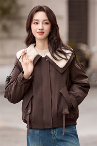 羊羔毛拼接翻领加绒加厚外套女2025秋冬新款宽松显瘦减龄洋气棉服图片