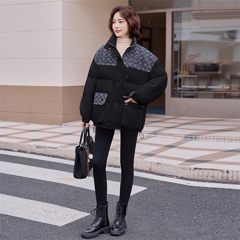 羽绒服女冬季2024新款牛仔拼色韩版时尚显瘦白鸭绒加厚小个子短款,女装羽绒服,E百度