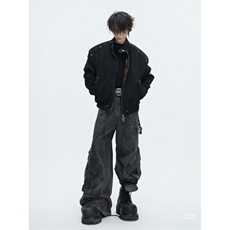 网图重磅刺洗水皮加厚保暖座山雕外套棉服夹克冬，男装夹克，电商C307
