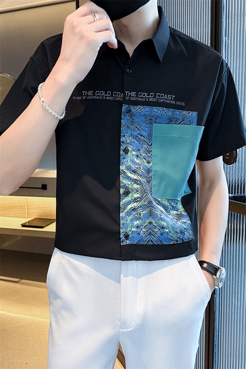 直播店主风夏百搭衬衫印花短袖宽松社会小伙A236-C07-P55,男装T恤,电商A236