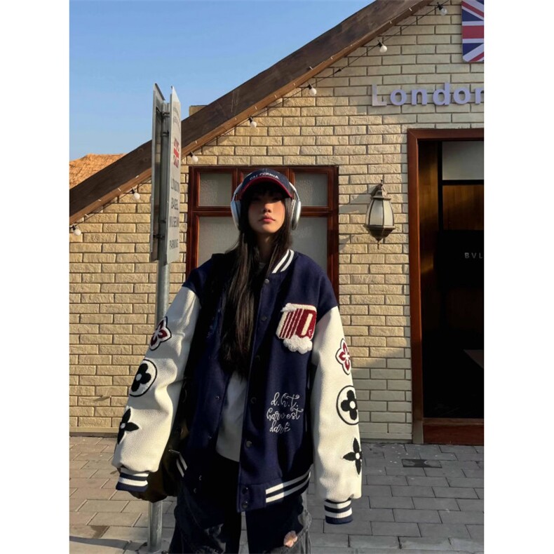 美式复古棒球服外套女2025春秋新款设计感小众休闲刺绣宽松夹克潮,男装夹克,星座506A