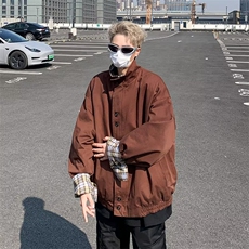 日系复古双面穿格子外套男女春秋潮牌设计感美拉德立领工装夹克，男装夹克，星座601-2