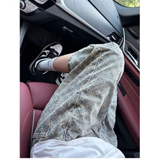 满印提花美式复古牛仔短裤男夏季薄款裤子设计感五分裤N926，男装牛仔裤，星座1116A（原606A-3）