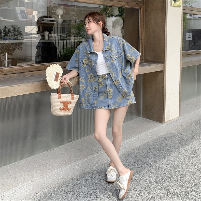 现货 炸街牛仔碎花套装2C105-1059-P145-K218图片