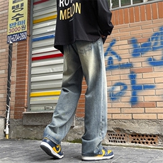 美式高街牛仔裤水洗牛仔裤宽松直筒拖地裤Y07-P45，男装牛仔裤，星座717