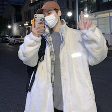 冬季港风羊羔毛两面穿外套男格子翻领棉衣加厚潮流棉袄MY56-P135图片