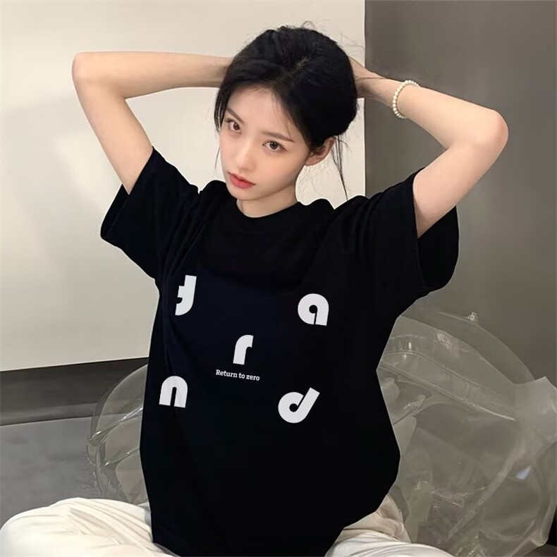 美式短袖女生印花T恤夏季2025新款t恤复古半袖宽松百搭上衣,男装T恤,星座1210-1