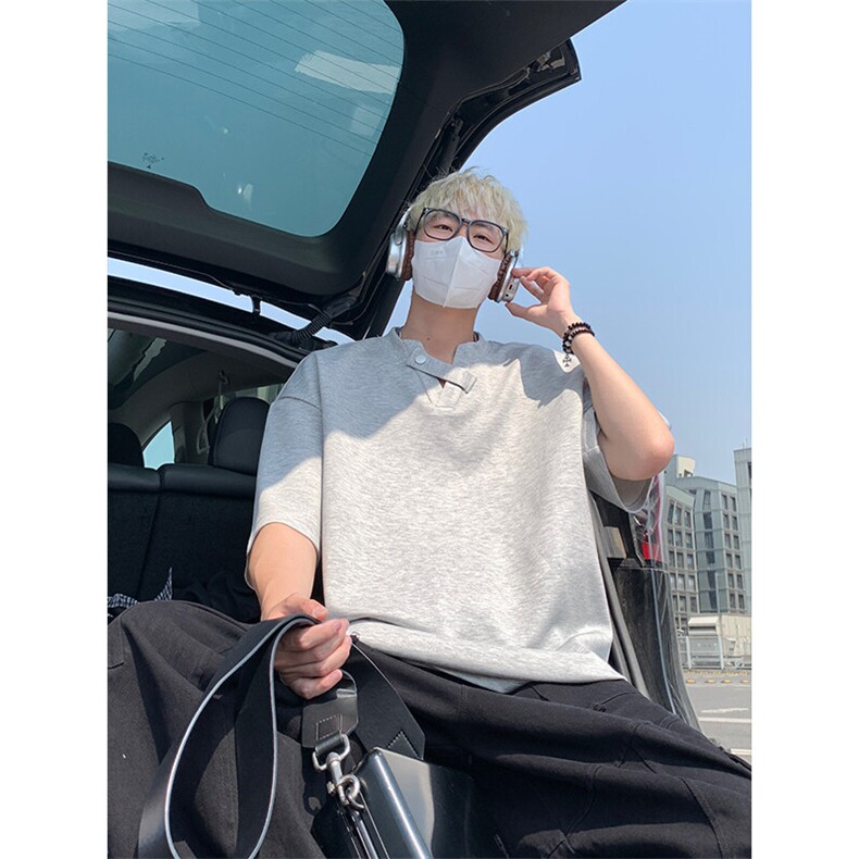 纽扣V领设计感短袖T恤男夏季重磅潮牌宽松半袖T恤T3642-特价P25,男装T恤,电商A007