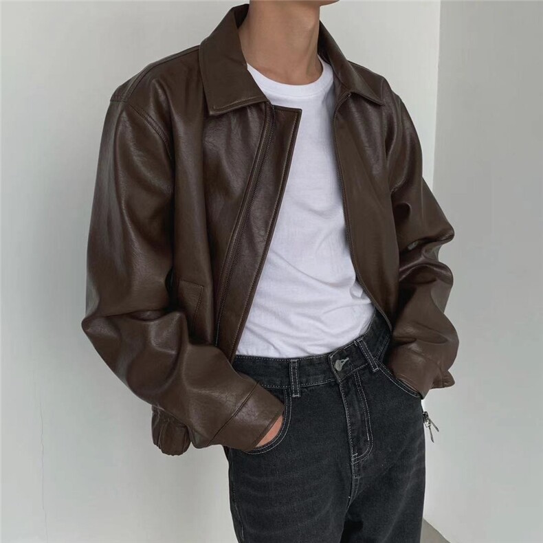 W10327-P70网图现货高街风设计感Pu皮衣复古风机车服皮夹克外套,男装皮衣,星座1608