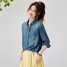 韩系松弛感牛仔衬衫女2026春款叠穿百搭长袖上衣韩版气质内搭外套，女装衬衫，艾米