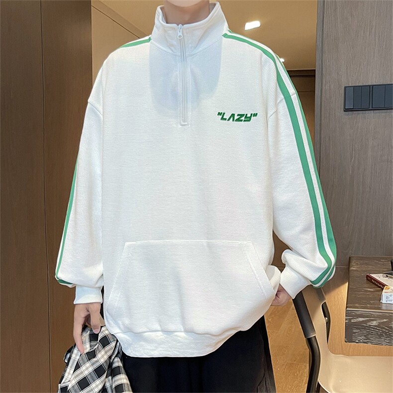 新款港风POLO衫立领华夫格印花卫衣休闲套头PL3325-P40控68图片