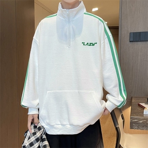 新款港风POLO衫立领华夫格印花卫衣休闲套头PL3325-P40控68图片