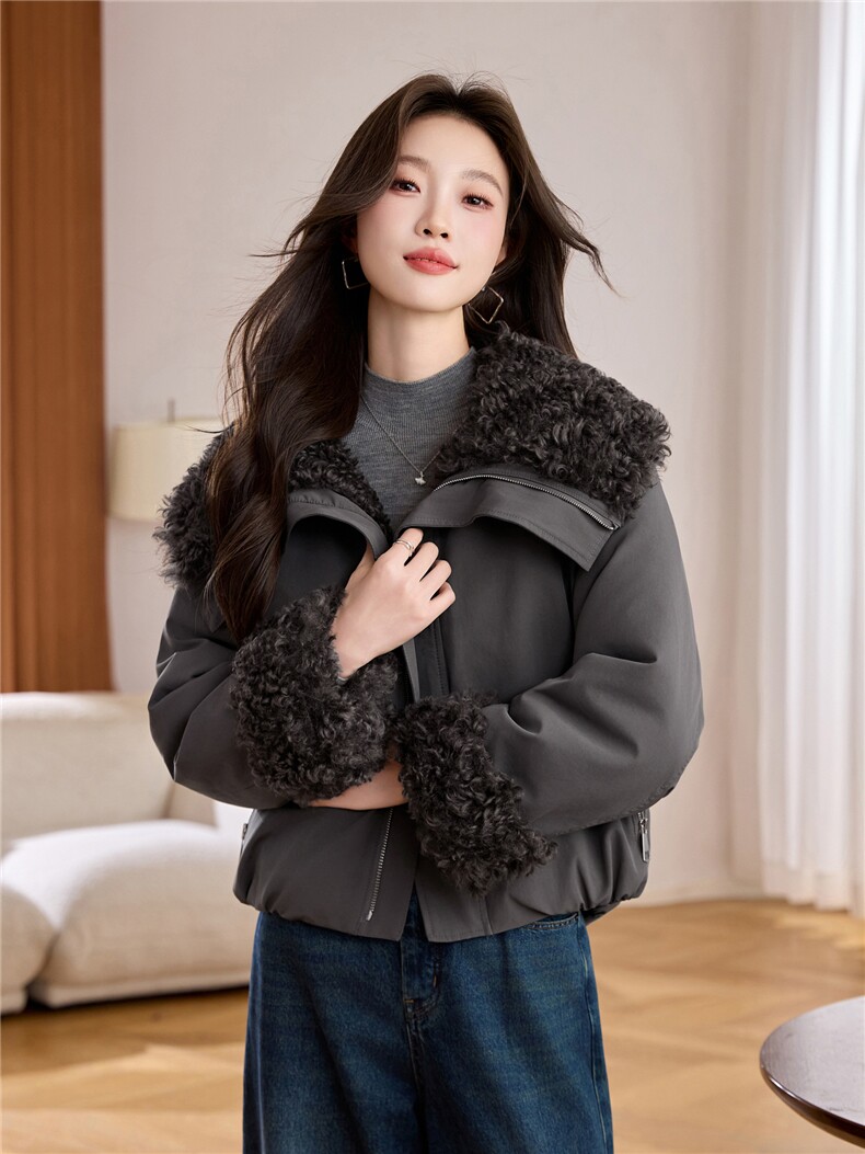 短款宽松加绒加厚外套2025年新款宽松休闲减龄洋气女,女装羊羔毛/颗粒绒,秀美人生