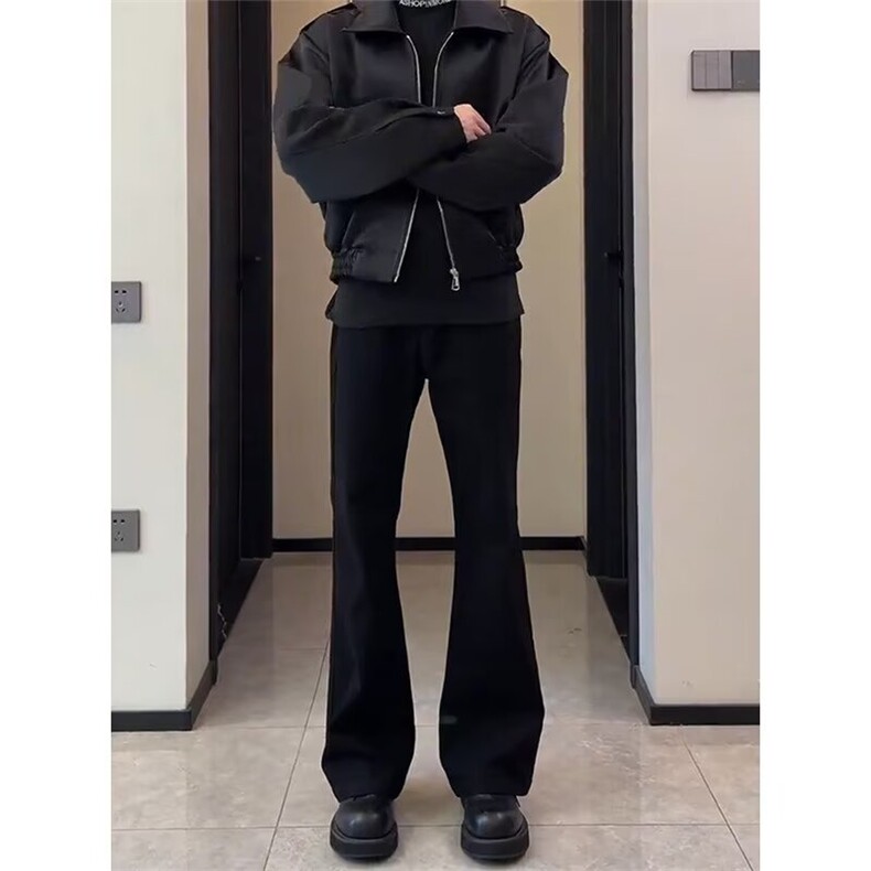 ONUN水洗黑色弯刀牛仔裤男款美式高街vibe潮牌扎染直筒微喇叭裤子,男装牛仔裤,电商B245