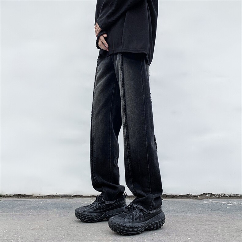B221美式ins高街小众情侣款个性毛边牛仔裤LK23013-P60控78,男装牛仔裤,电商B221