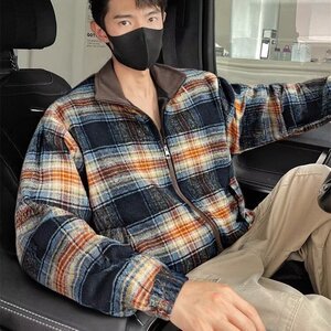 477-P65悟空有货复古撞色格子双面穿立领夹克男秋季潮牌宽松