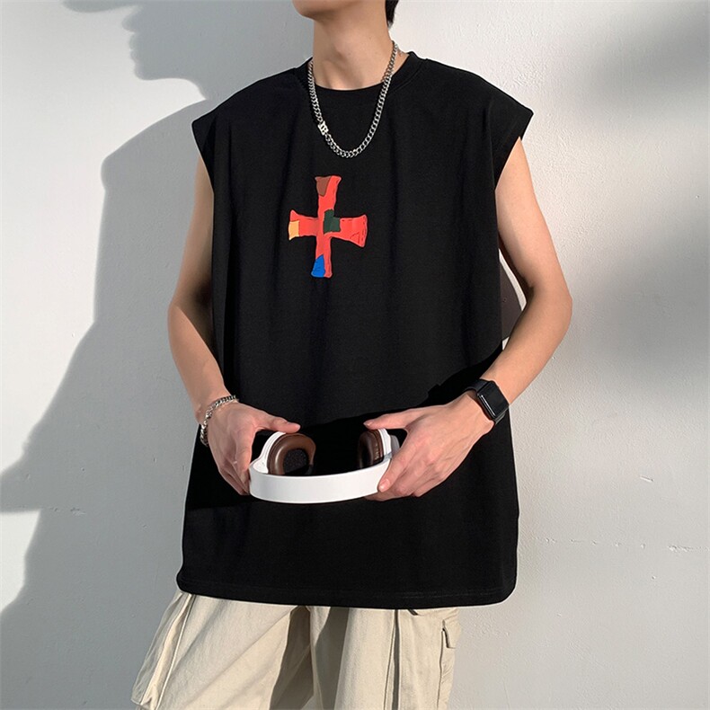 夏季港风t恤男宽松大码纯棉运动背心坎肩潮牌无袖BX011 P27图片