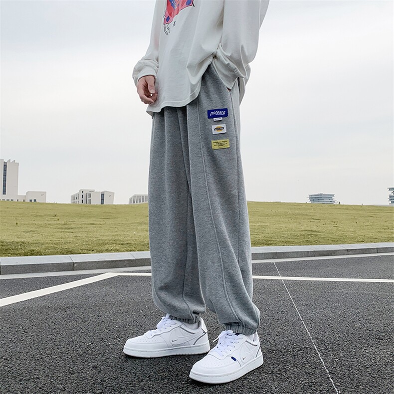 2024秋冬新款港风宽松撞色贴标束脚休闲裤运动裤K225-P40,男装休闲裤,星座914-3