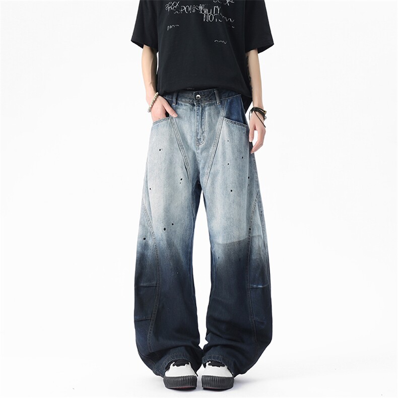 WD920-风格店数据渐变洗水弯刀牛仔裤(P65X98)2,男装牛仔裤,电商C315