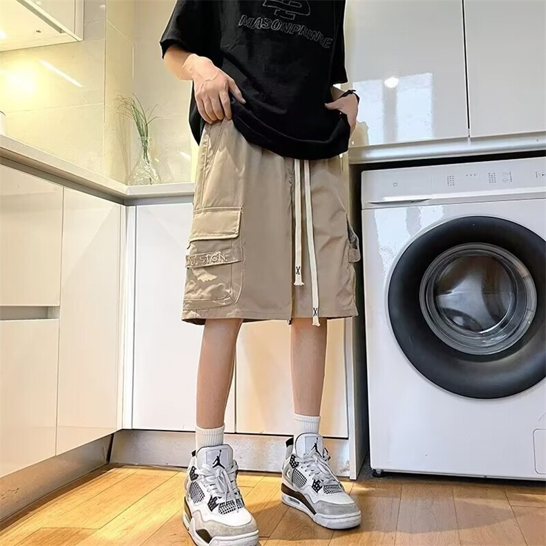 夏季高质量大码宽松休闲工装裤短裤嘻哈炸街时尚口袋抽绳设计DK51,男装牛仔裤,星座1013