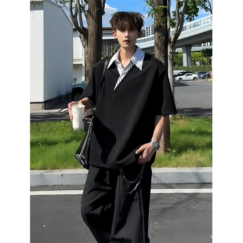 翻领短袖polo衫男潮牌夏季t恤韩版修身潮流2026新款百搭体恤上衣，男装T恤，四季星座505