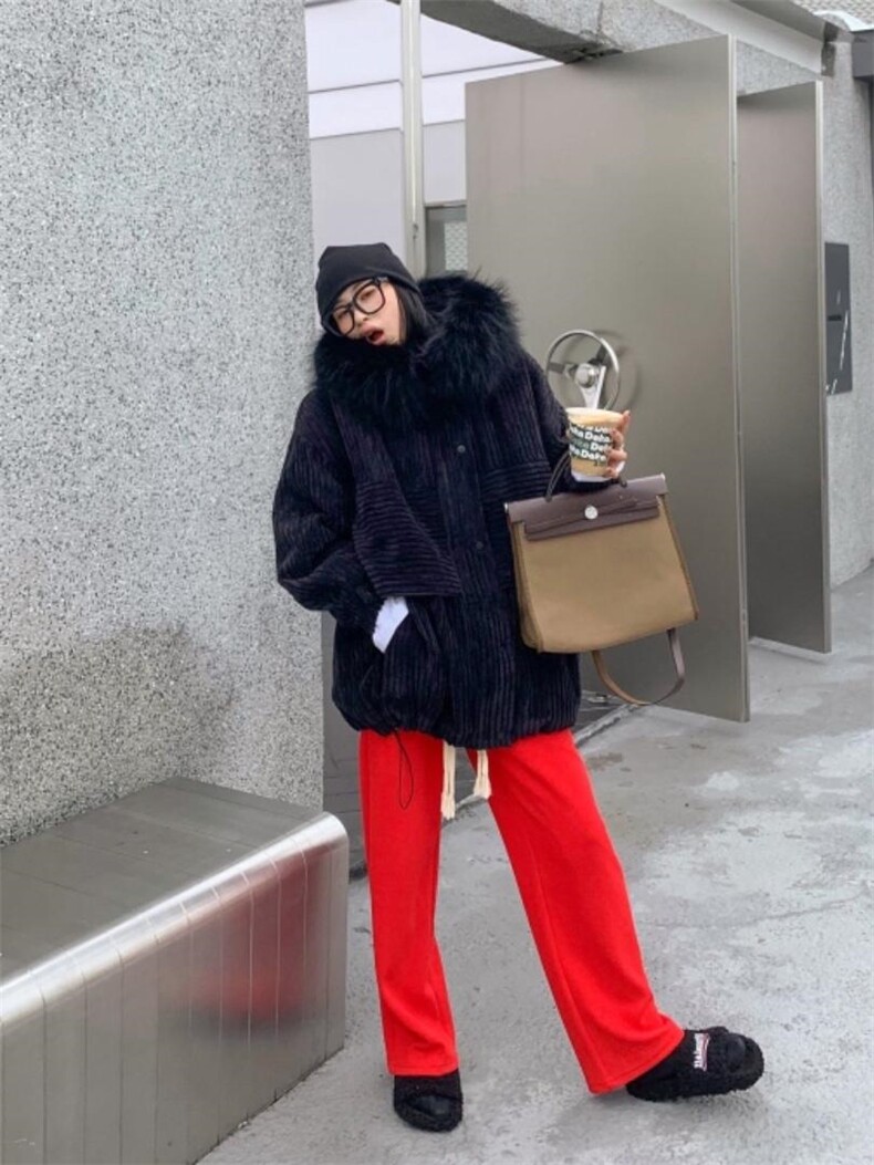 灯芯绒狐狸毛零派克服，其它，ANRUILA