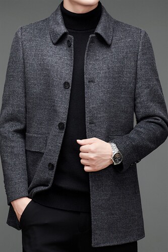 新款羊毛呢大衣秋冬商务中年男士羊毛保暖时尚外套MNSAA8166-P315，男装风衣，电商B212（原钱塘6029）