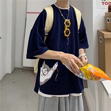 Q11013-P30春夏季七分袖t恤男大码五分袖男短袖中袖港风，男装T恤，电商A040A