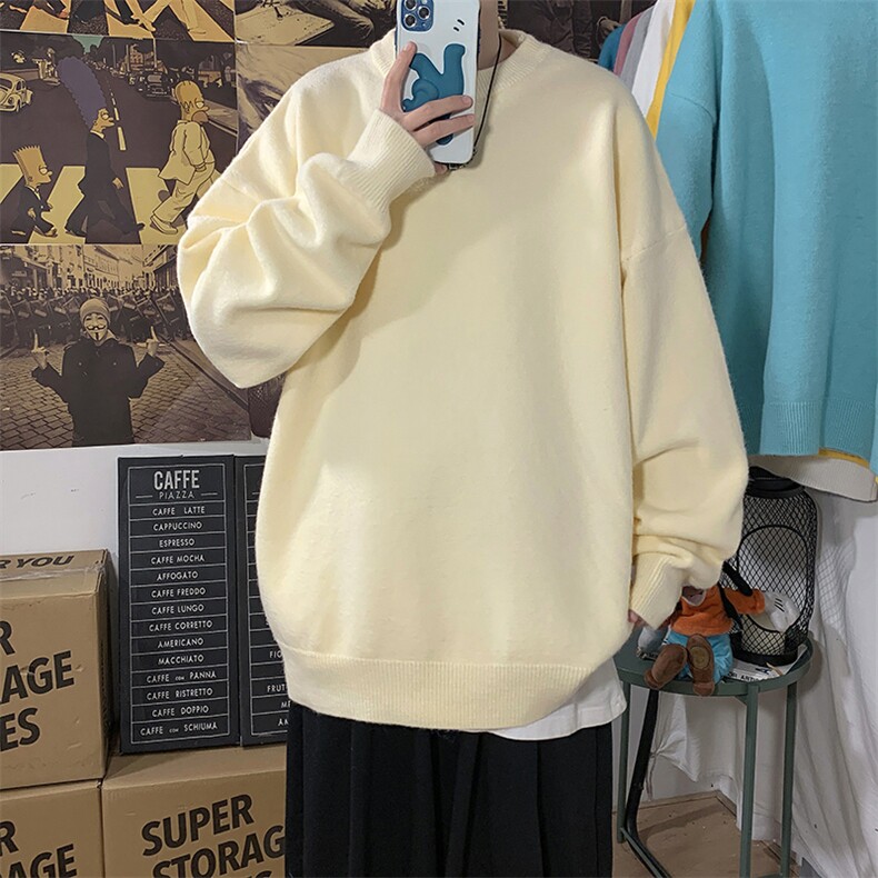 18色跑量 男士针织圆领纯色打底宽松毛衣男 A367 M02 P40图片