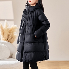 2024年冬季新款女装连帽斗篷型中长款纯色90白鸭绒外套羽绒服，女装羽绒服，初闻兮