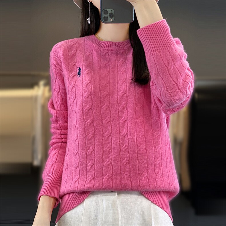 2024秋冬新款羊毛女士圆领扭花羊毛衫,女装羊毛衫,润辉羊绒