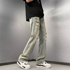 破洞牛仔裤男韩版潮个性夏季新款ins宽松百搭休闲裤KM621-P45，男装牛仔裤，星座1109-3