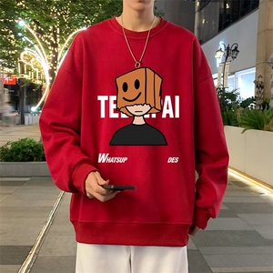 W555P35加绒45新品重磅圆领卫衣纸袋男孩宽松无帽上衣休闲外套图片