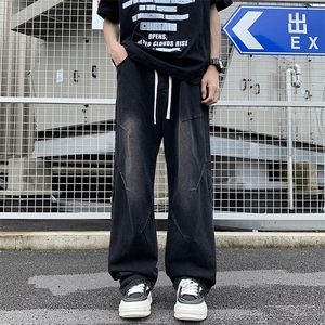 工装牛仔裤潮牌男cleanfit解构裤子美式高街微喇直筒长裤G088-P45图片