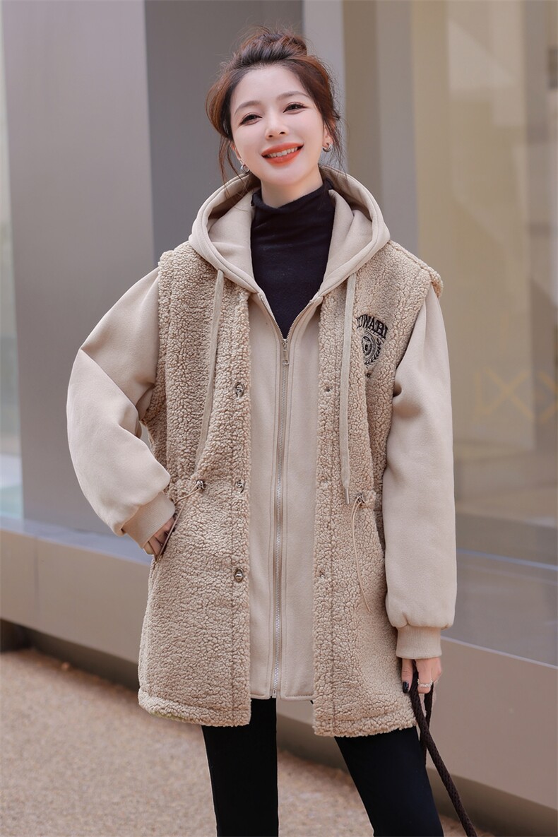 颗粒绒外套女2022冬季新款女装韩版时尚休闲保暖加厚仿羊羔毛外套,女装羊羔毛/颗粒绒,慧尚依恋