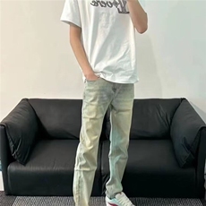 网红新款修身牛仔裤男韩版水洗黄泥做旧小直筒小脚社会长青年裤子，男装休闲裤，星座506A