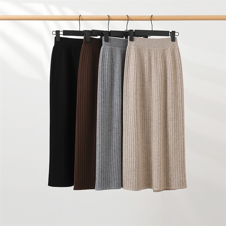 时尚百搭女士秋冬羊毛半身裙高腰显瘦修身针织长裙多色可选，女装半身裙，暖思雅