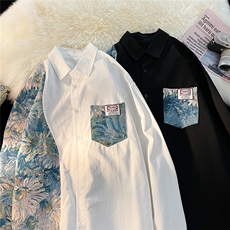 1港风风花型衬衫大码M-5XL情侣潮长袖衬衫男CS7714P60控88，男装衬衫，星座226-2
