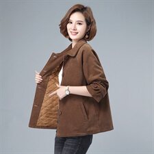 女士短外套秋冬百搭2021年新款妈妈夹克上衣女装加厚夹棉风衣外套，女装毛呢外套，伊满意