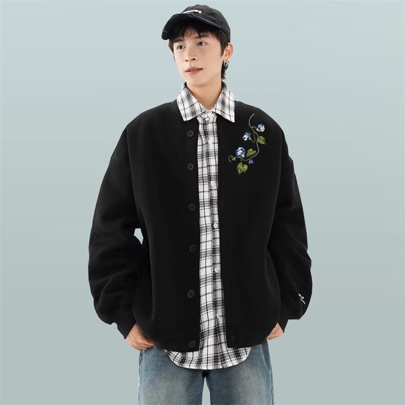 小花刺绣棒球服男女秋季新款宽松bf美式复古情侣夹克HH8147P74,男装夹克,星座1013-5