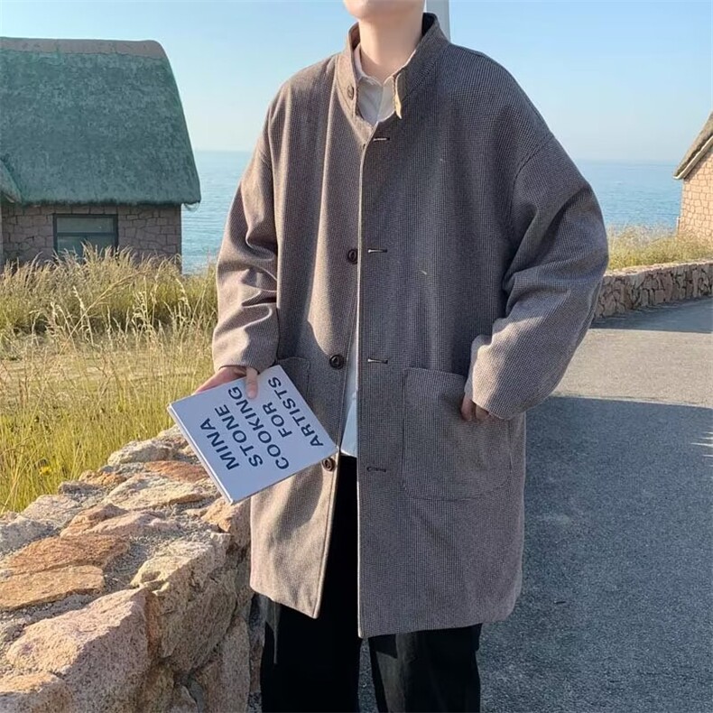 男标准潮无帽立领毛呢大衣百搭YT50P55图片