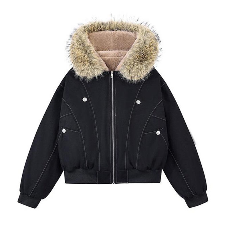 现货重磅boxy短款棉衣座山雕大毛毛领男女棉服水洗工装厚外套,男装棉衣,电商A486