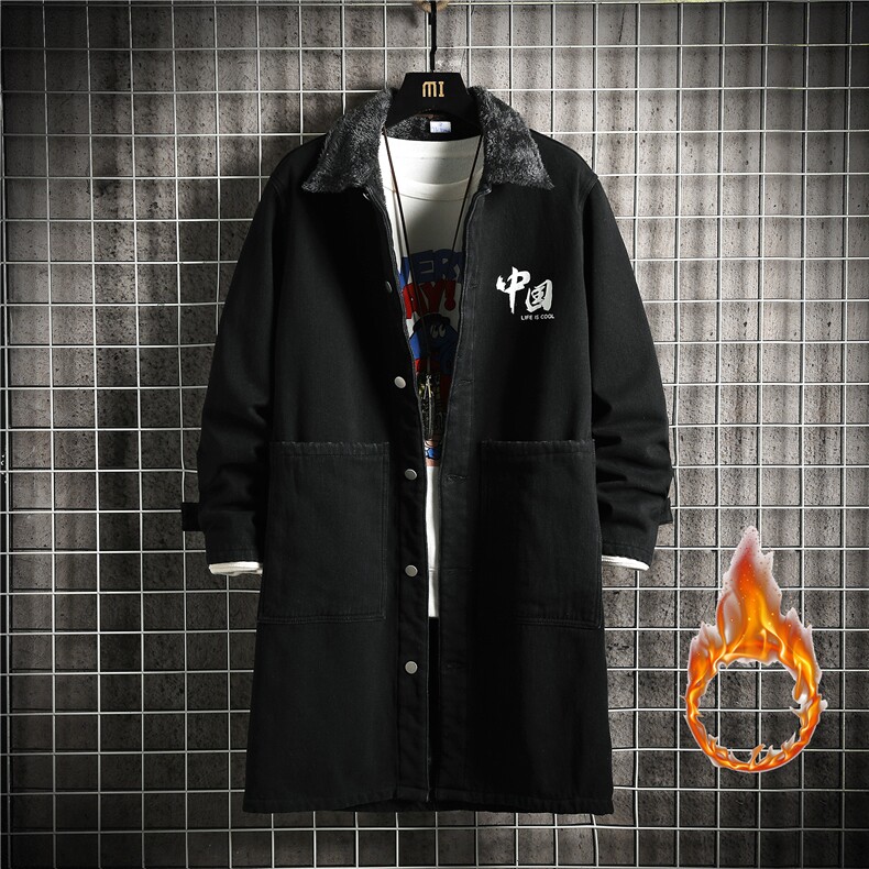 FY647J-p98-限价138网格加绒羊羔毛风衣牛仔棉衣肥仔长款大码，男装风衣，星座103A