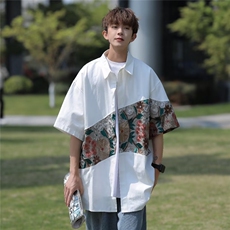 花衬衫夏季男士潮流刺绣休闲短袖衬衣上衣服外套CS0202-P45，男装衬衫，星座308B-2