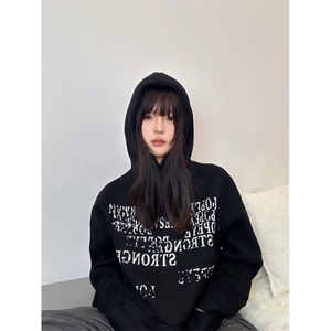 网图现货潮百搭复古秋装新款连帽字母印花卫衣外套W010-P48常规图片