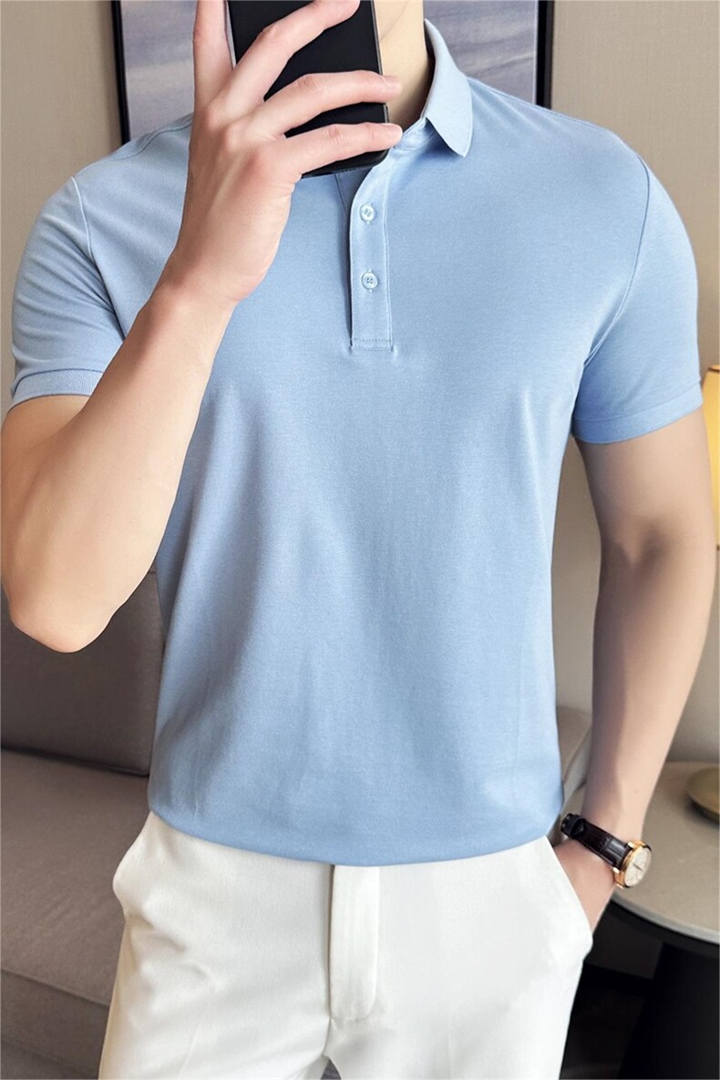 深度备货抖音主推高品质主推纯色短袖T恤翻领Polo衫T0257-P40,男装T恤,电商D342