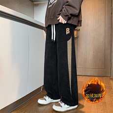 冬季加绒加厚欧棉绒抗起球超细条休闲裤男美式高街拖地裤869-P65，男装卫衣，电商C305A