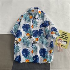 2021夏季新日系大码男港风沙滩情侣休闲短袖印花衬衫C3019-P35，男装衬衫，电商A001