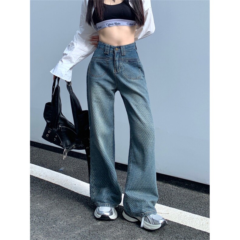 得物品质秋款女牛仔裤蛇皮坑条修身牛仔长裤NK3558P55，女装牛仔裤，星座1013-1