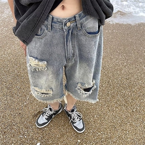 牛仔破洞短裤男士夏季小众薄款大裤衩高街百搭复古五分裤XTT04图片